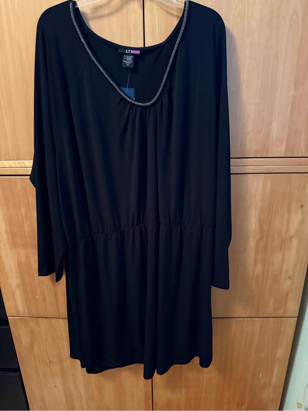 LYS Black Long-Sleeve Scoop Neck Dress with Beaded Trim